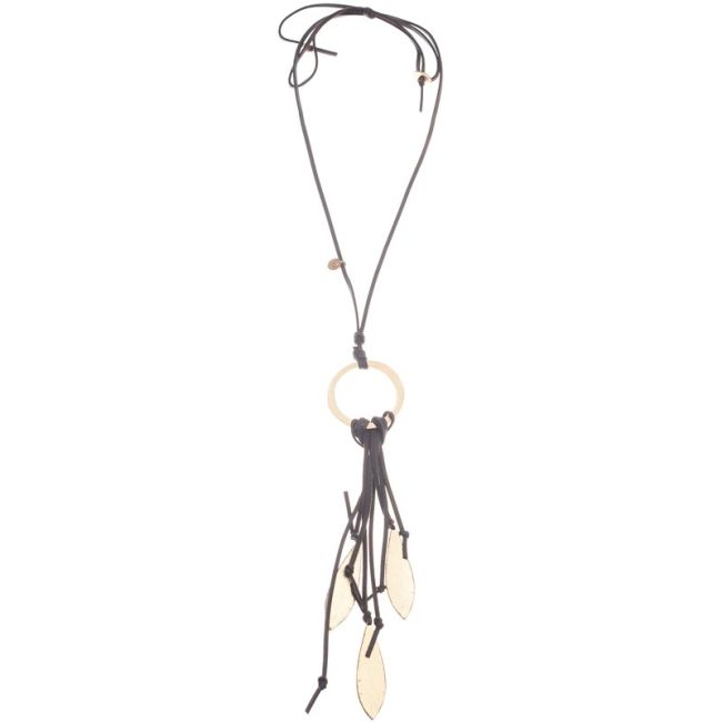 COLLAR LARGO COLGANTE ANILLA METAL FLECO HOJAS