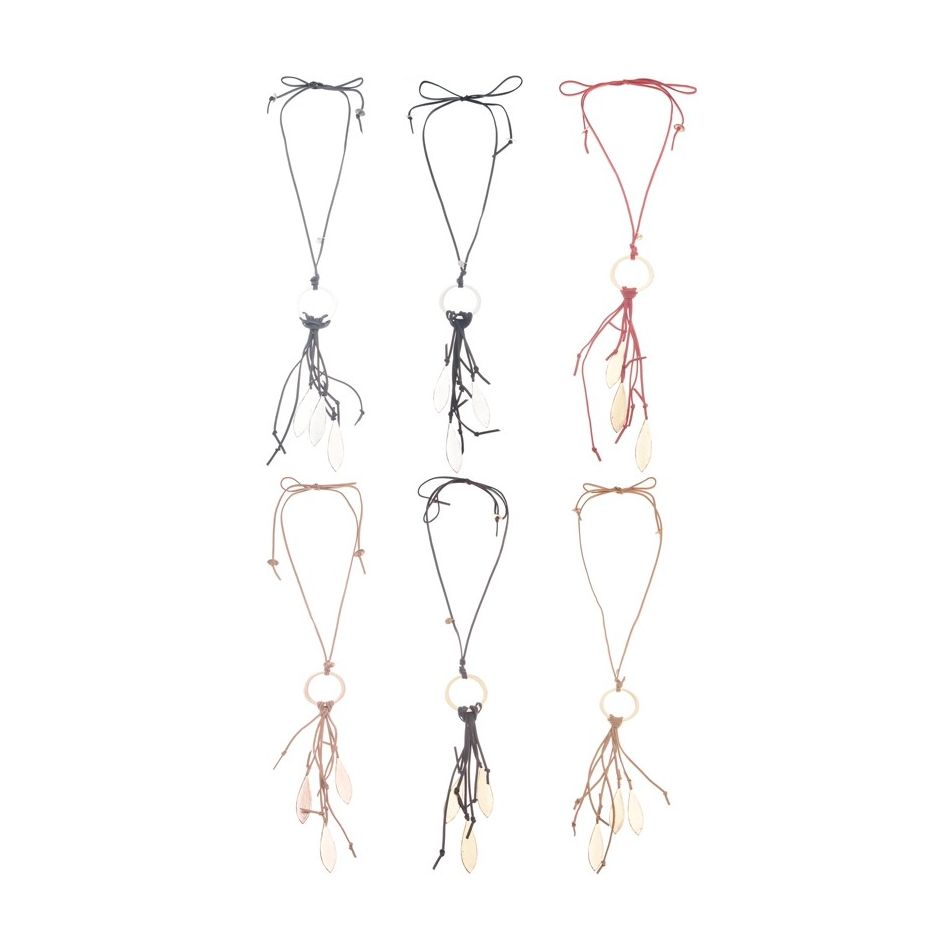 COLLAR LARGO COLGANTE ANILLA METAL FLECO HOJAS