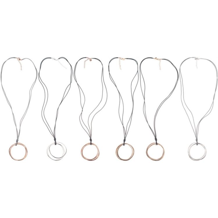 METAL TRIPLE RING PENDANT LONG NECKLACE 2