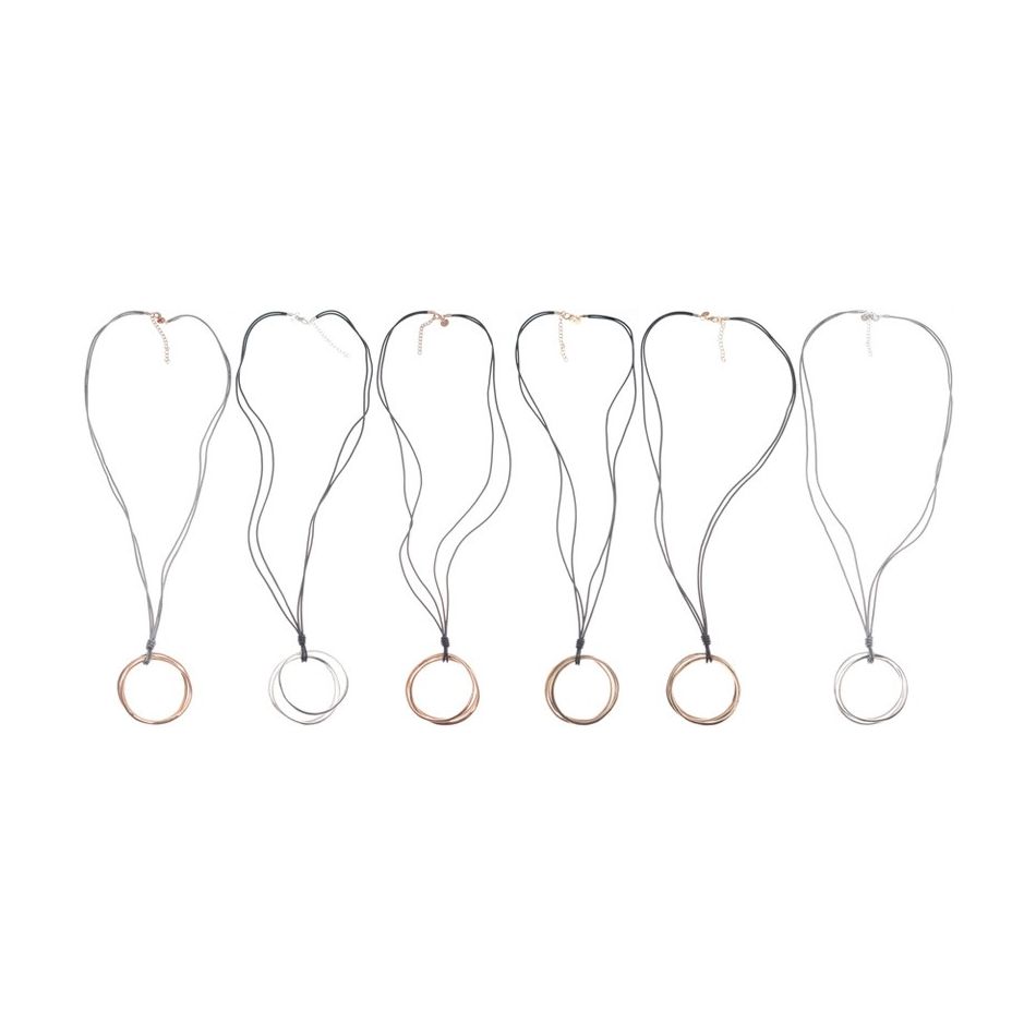 METAL TRIPLE RING PENDANT LONG NECKLACE
