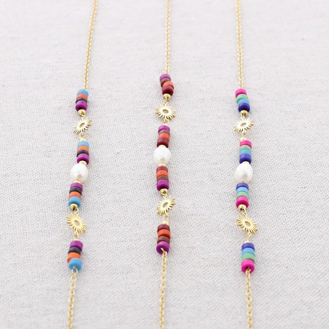 STEEL SHORT NECKLACE WITH PENDANT STONES