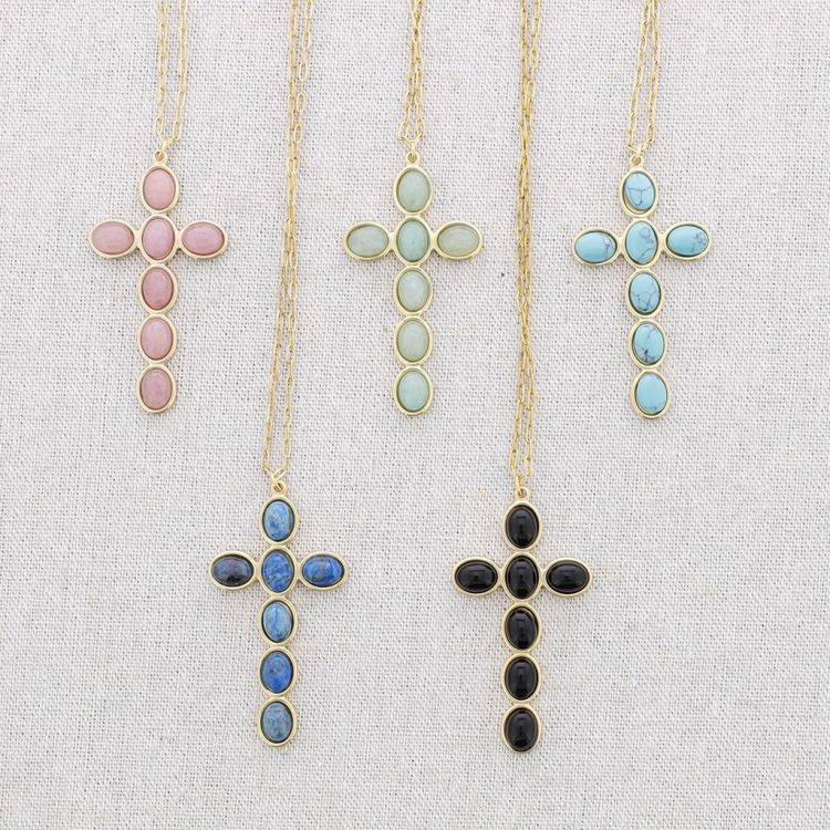 COLLAR ACERO COLGANTE CRUZ PIEDRAS 2