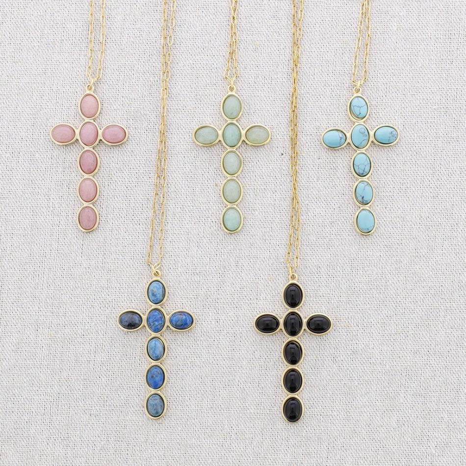 COLLAR ACERO COLGANTE CRUZ PIEDRAS