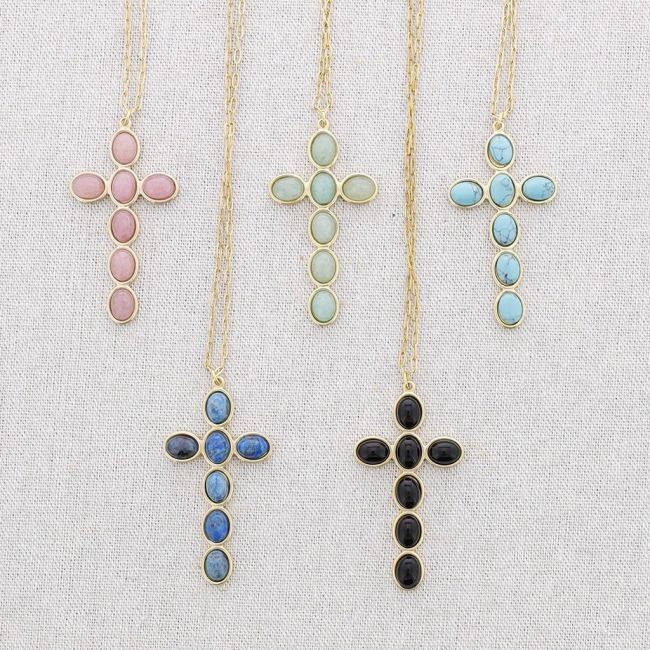COLLAR ACERO COLGANTE CRUZ PIEDRAS