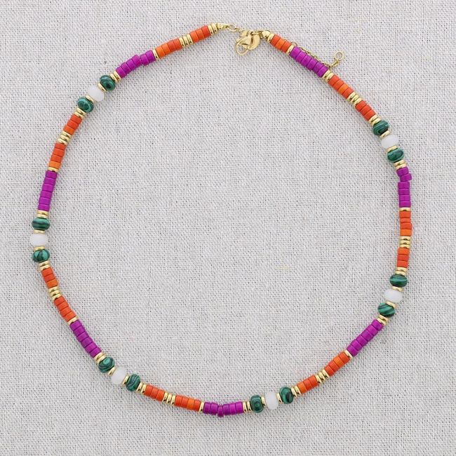STEEL SHORT NECKLACE WITH FIMO STONE BEADS
