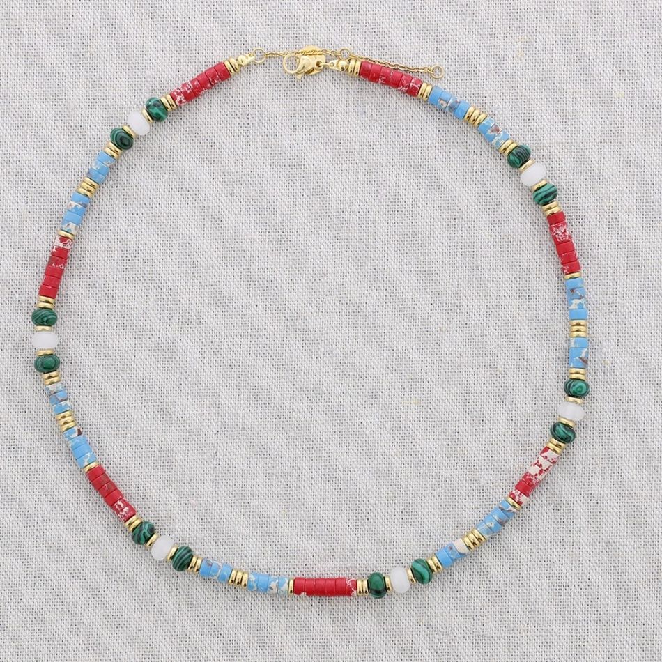 STEEL SHORT NECKLACE WITH FIMO STONE BEADS