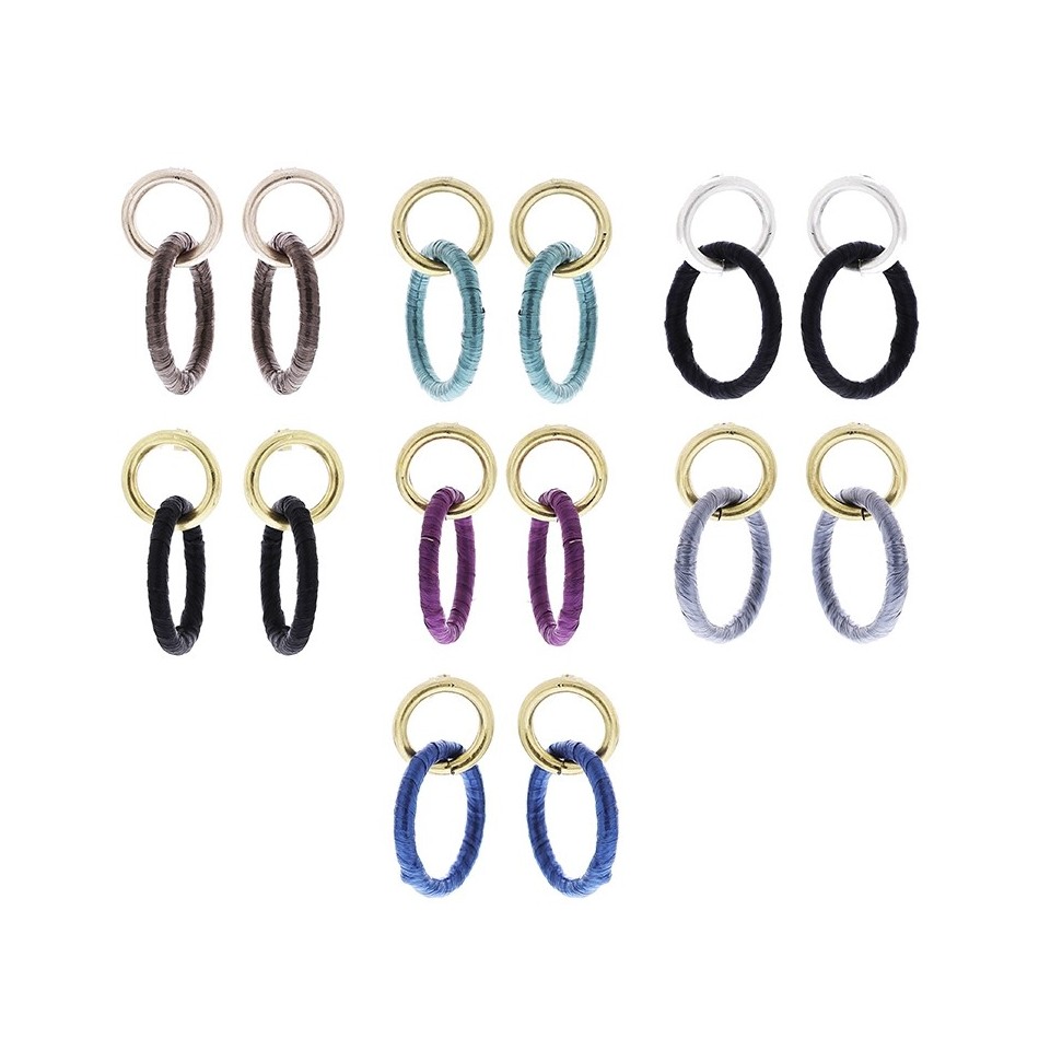 RAFFIA METAL DOUBLE RING EARRINGS