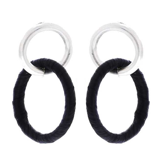 RAFFIA METAL DOUBLE RING EARRINGS