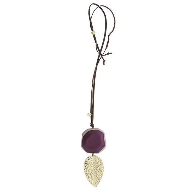 METAL LEAF RESIN PENDANT LONG NECKLACE