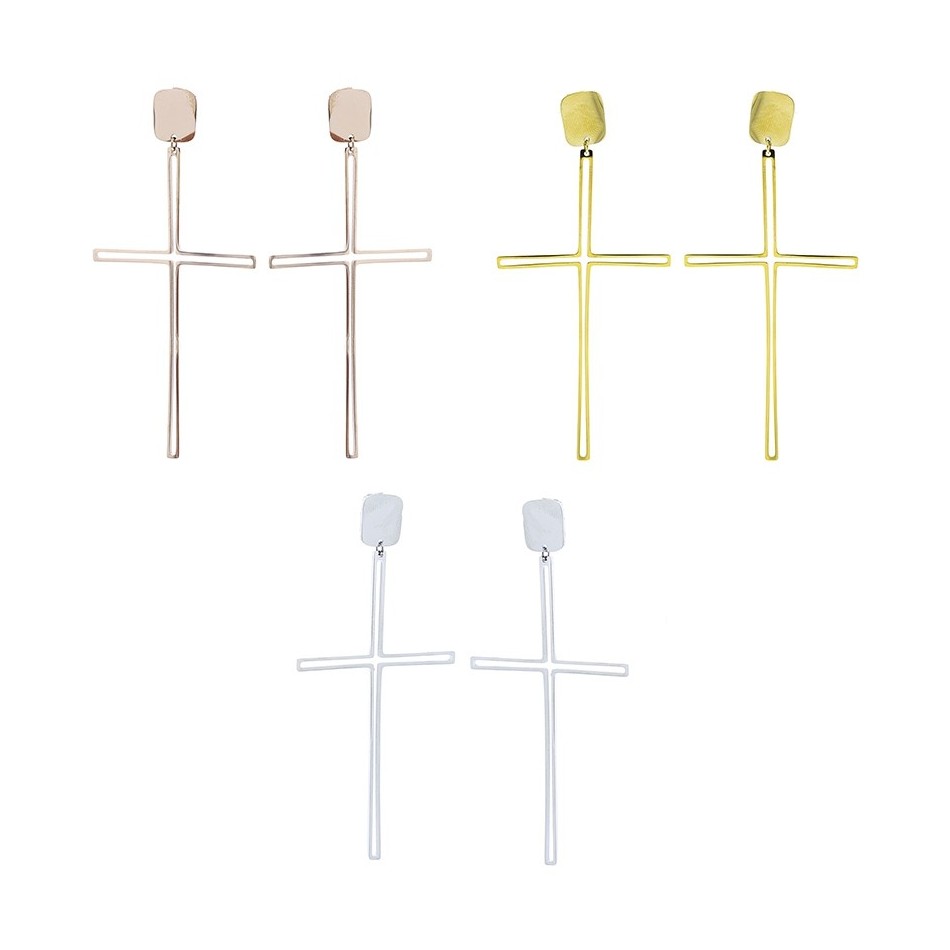 STEEL EARRINGS HANGING CROSS