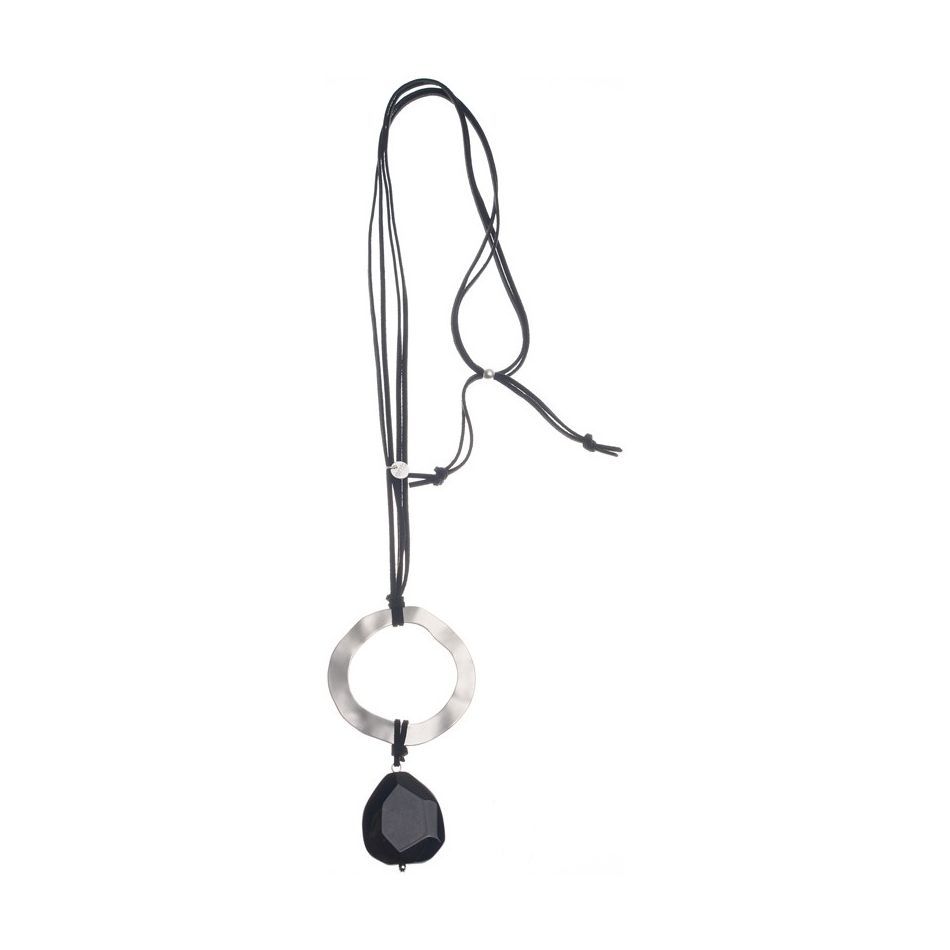 LONG NECKLACE PENDANT RING METAL STONE