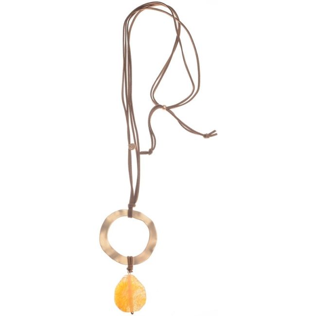 LONG NECKLACE PENDANT RING METAL STONE