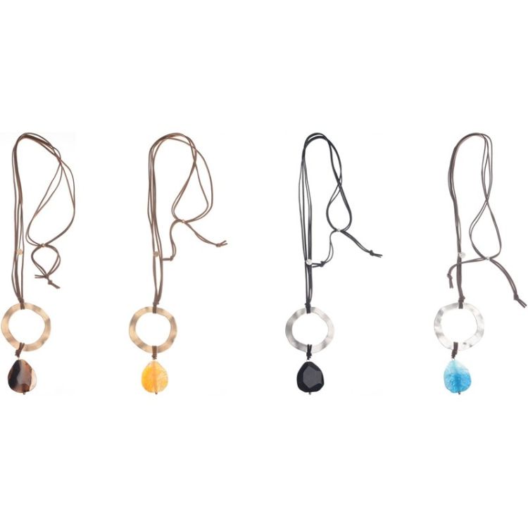 LONG NECKLACE PENDANT RING METAL STONE 2