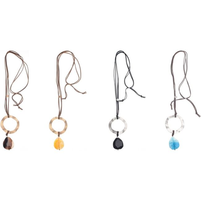 LONG NECKLACE PENDANT RING METAL STONE