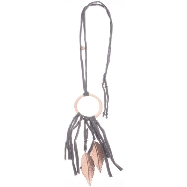 METAL LEAF FRINGE LONG NECKLACE