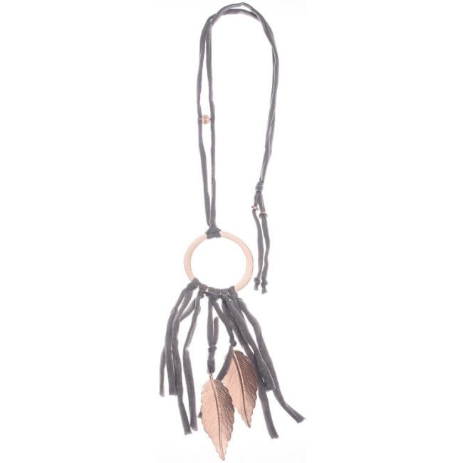 METAL LEAF FRINGE LONG NECKLACE