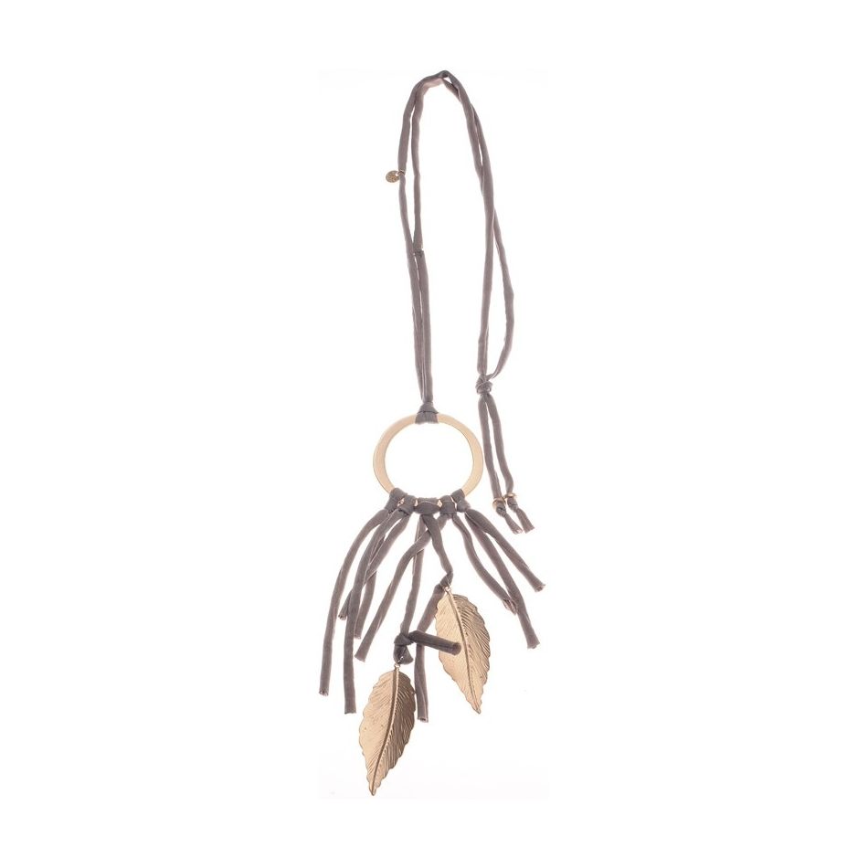 METAL LEAF FRINGE LONG NECKLACE