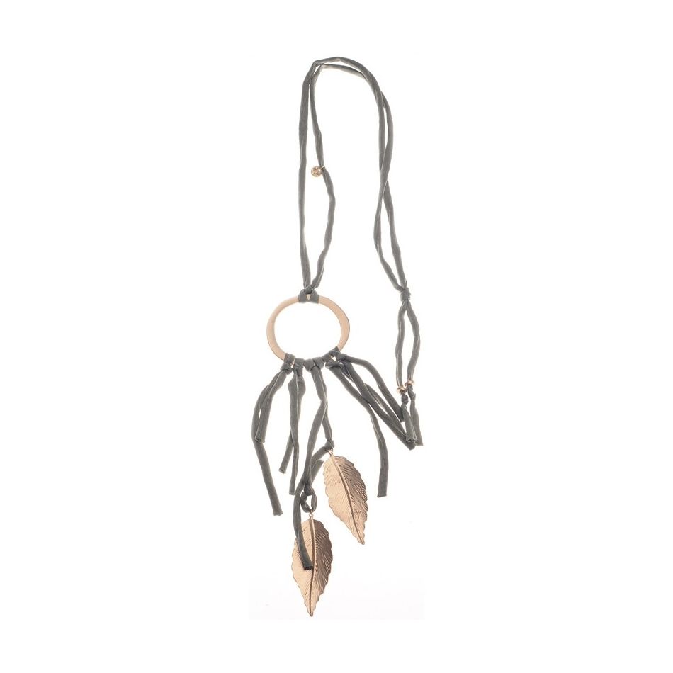 COLLAR LARGO FLECO HOJAS METAL