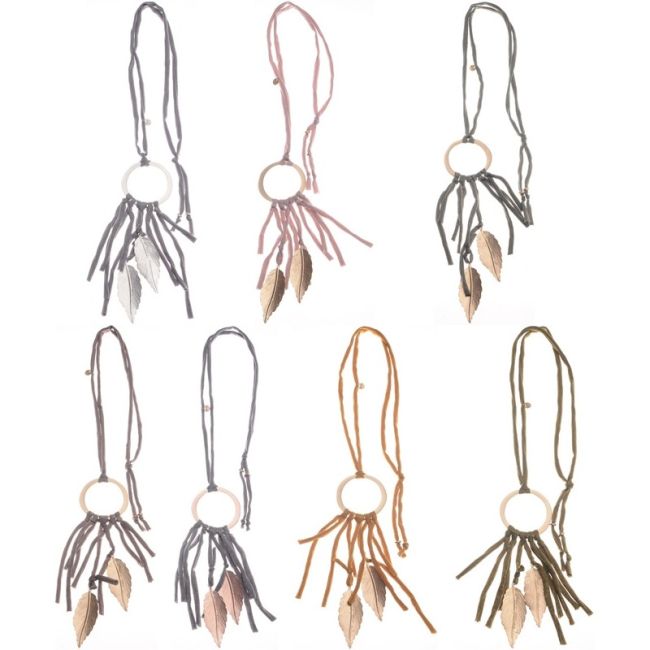 METAL LEAF FRINGE LONG NECKLACE