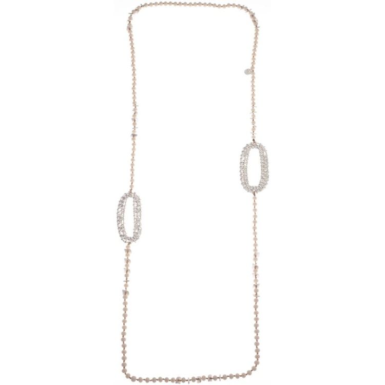 LONG NECKLACE WITH FACETED CRYSTALS AND METAL OVAL RINGS 2