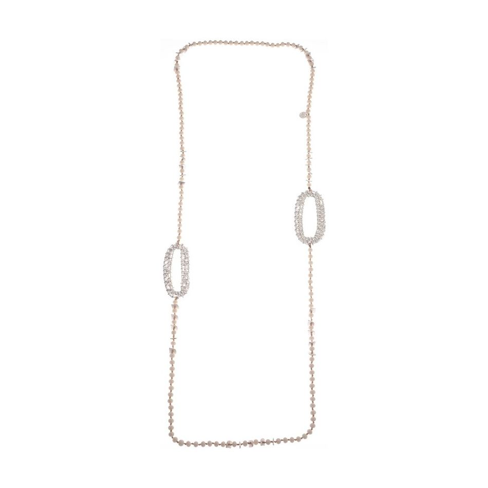 LONG NECKLACE WITH FACETED CRYSTALS AND METAL OVAL RINGS