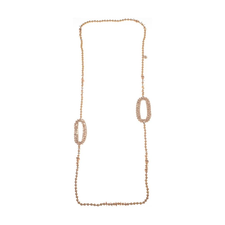LONG NECKLACE WITH FACETED CRYSTALS AND METAL OVAL RINGS