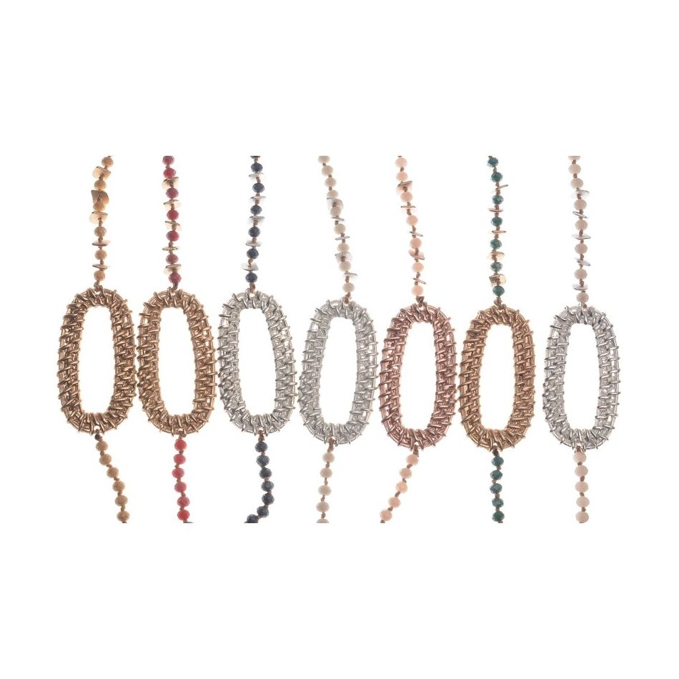 LONG NECKLACE WITH FACETED CRYSTALS AND METAL OVAL RINGS
