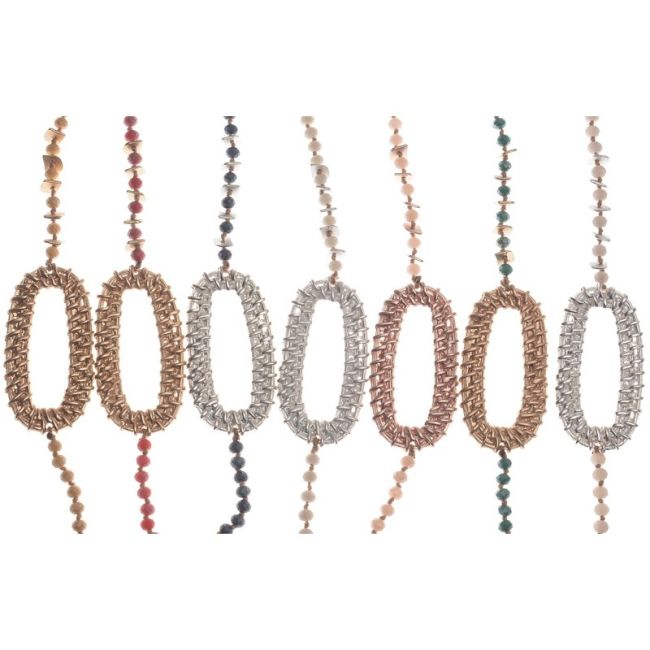 LONG NECKLACE WITH FACETED CRYSTALS AND METAL OVAL RINGS
