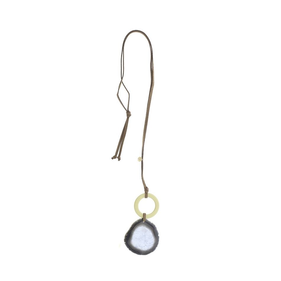 LONG NECKLACE PENDANT RESIN MEDAL RING