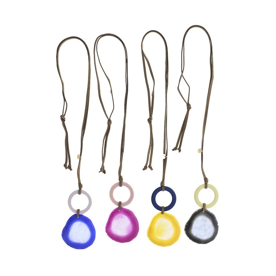 LONG NECKLACE PENDANT RESIN MEDAL RING