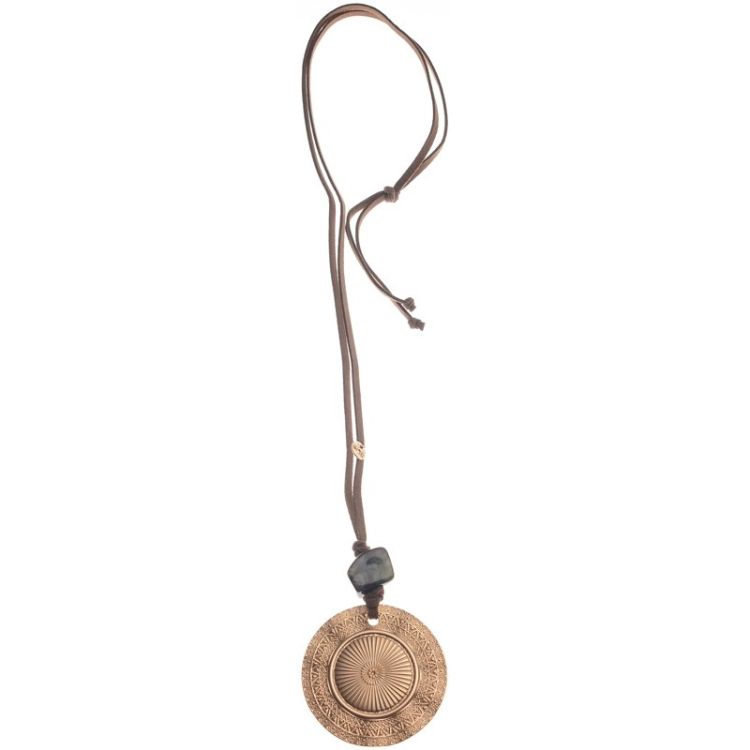 METAL MEDAL RESIN PENDANT LONG NECKLACE