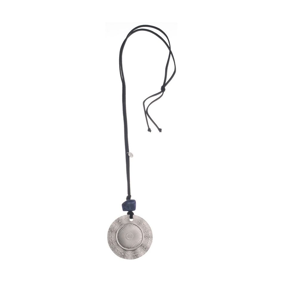 COLLAR LARGO COLGANTE RESINA MEDALLA METAL