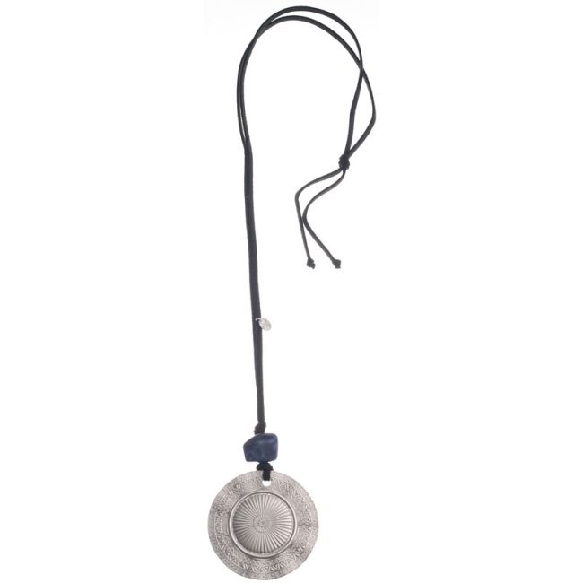 COLLAR LARGO COLGANTE RESINA MEDALLA METAL