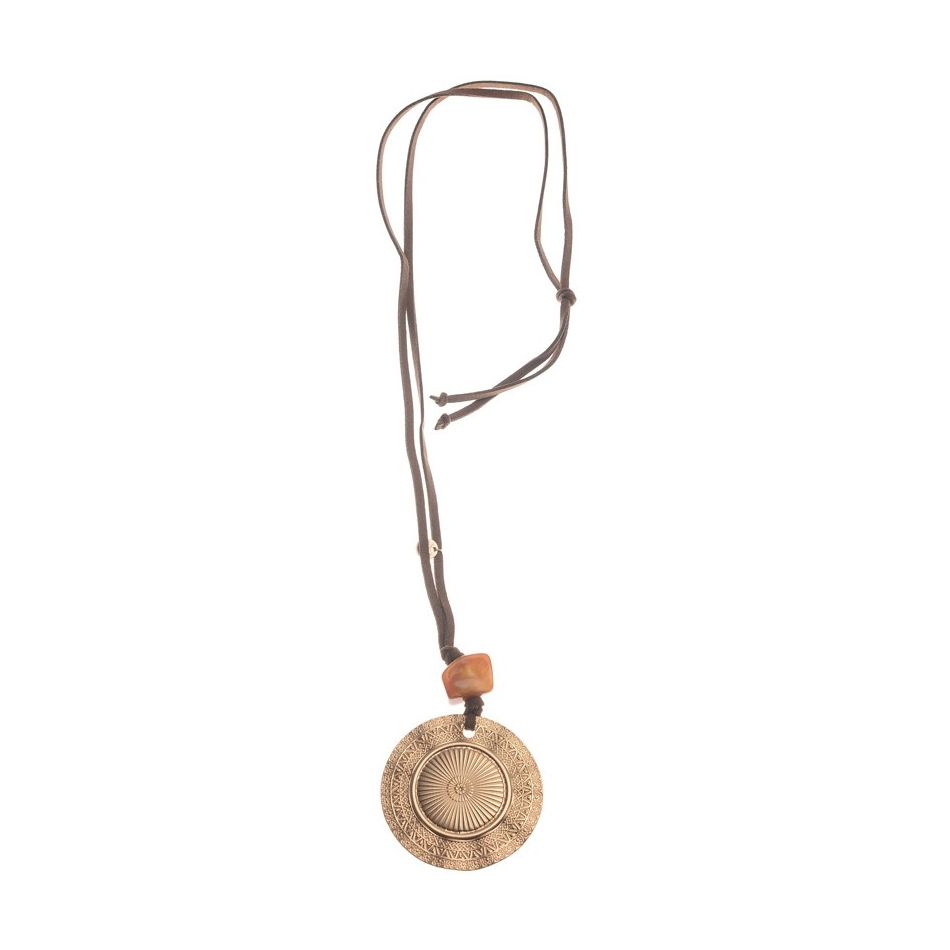 COLLAR LARGO COLGANTE RESINA MEDALLA METAL