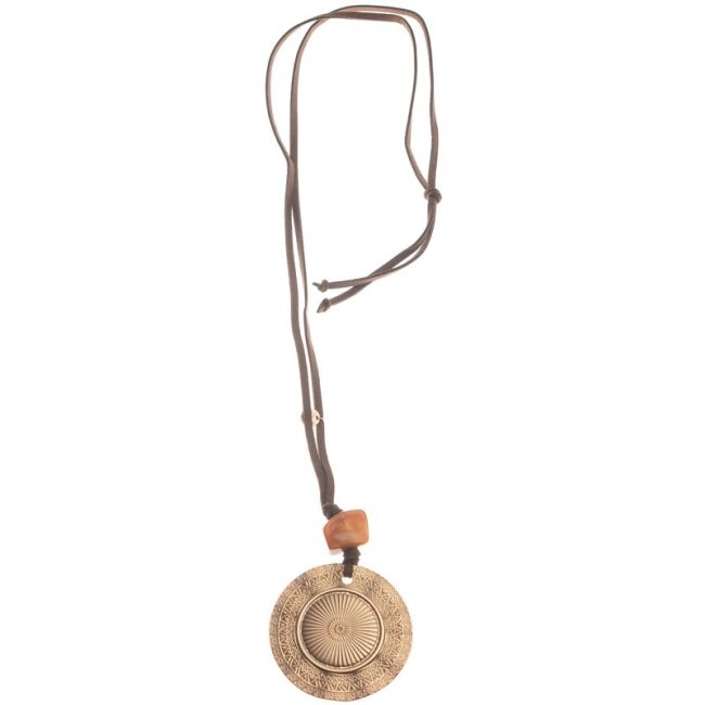 COLLAR LARGO COLGANTE RESINA MEDALLA METAL
