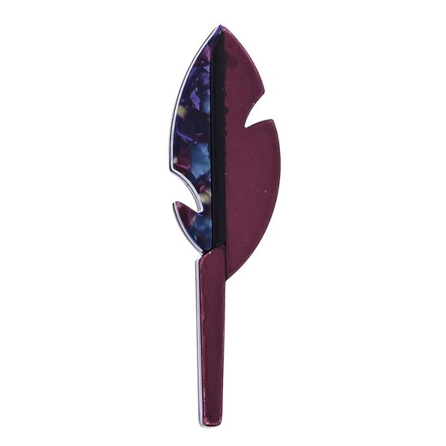 RESIN STAMPED FEATHER BROOCH