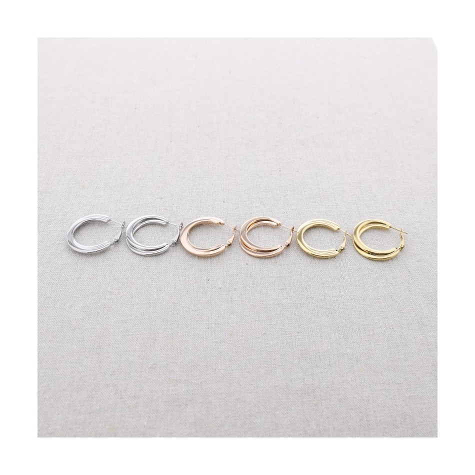 DOUBLE SQUARE HOOP STEEL EARRINGS