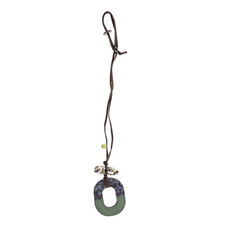 LONG NECKLACE PENDANT SQUARE RING PATTERN RESIN