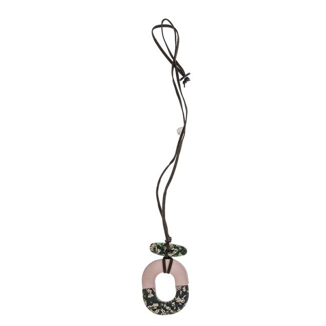 LONG NECKLACE PENDANT SQUARE RING PATTERN RESIN