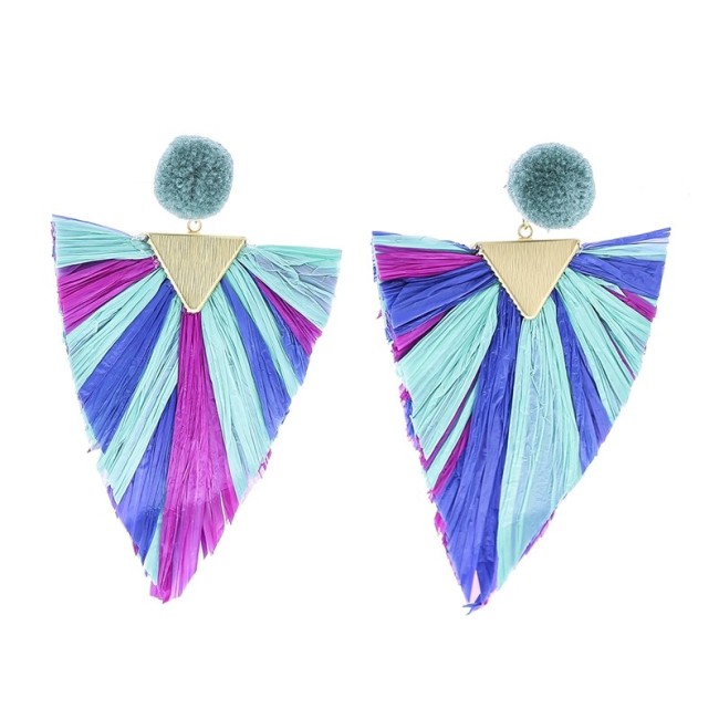 PENDIENTES POMPÓN COLGANTE RAFIA TRIANGULAR