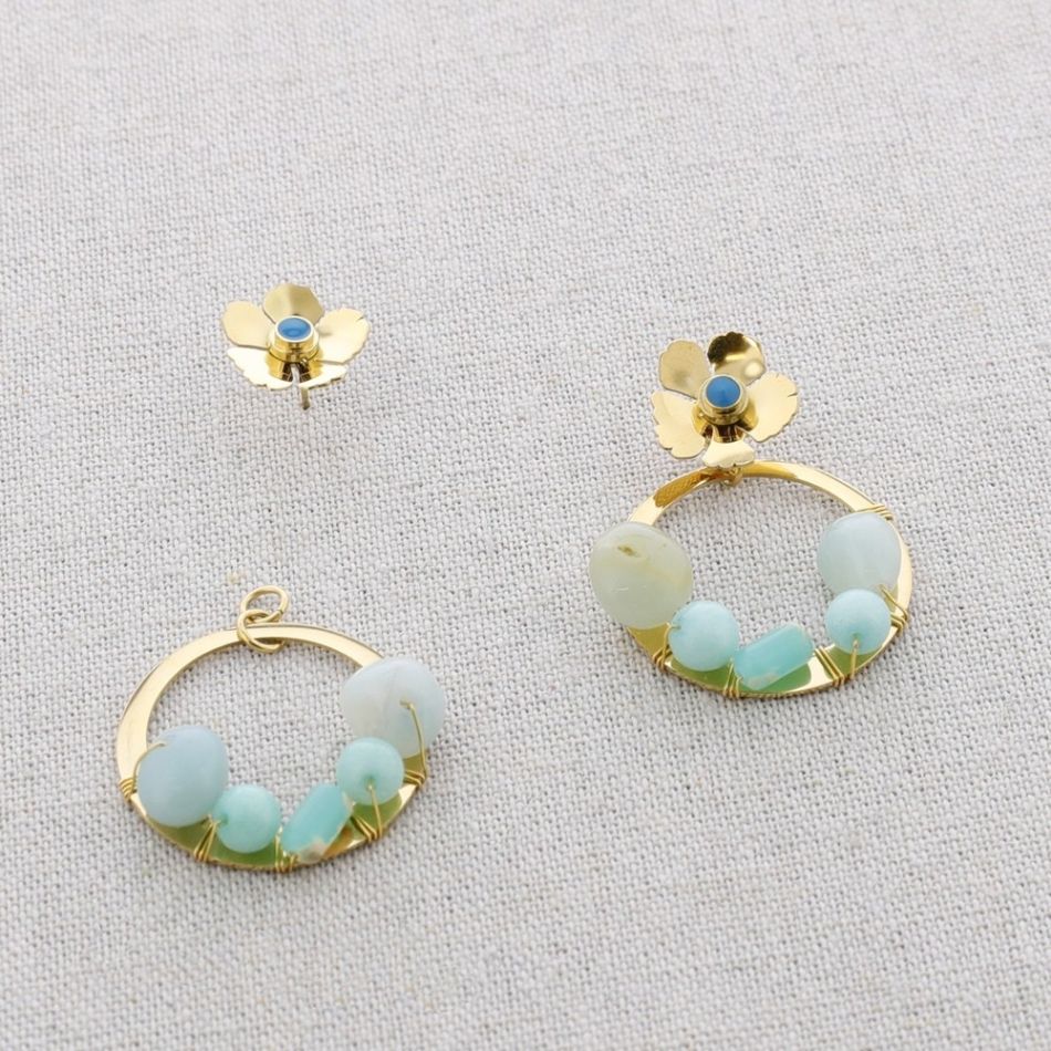 STONE FLOWER HOOP STEEL EARRINGS