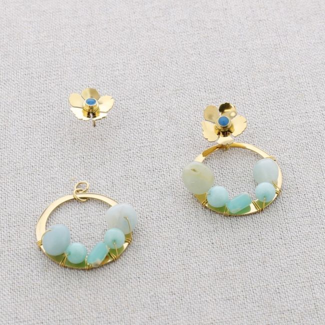 STONE FLOWER HOOP STEEL EARRINGS
