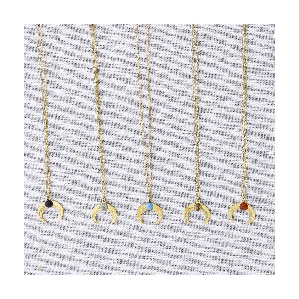 STEEL STONE INVERTED HALF MOON SHORT NECKLACE