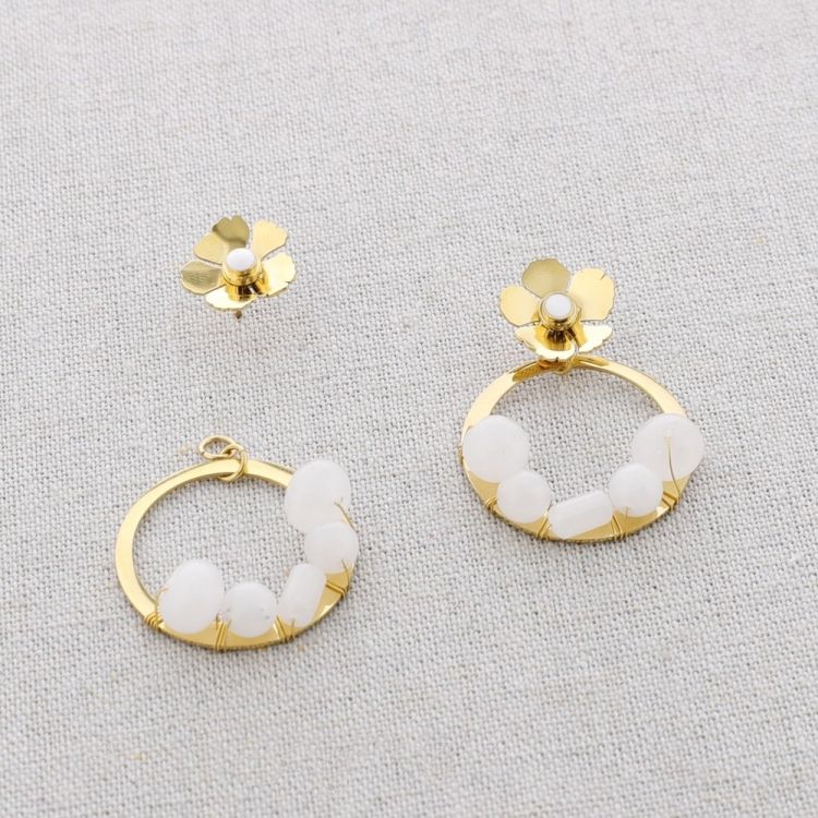 PENDIENTES ACERO FLOR ARO PIEDRAS