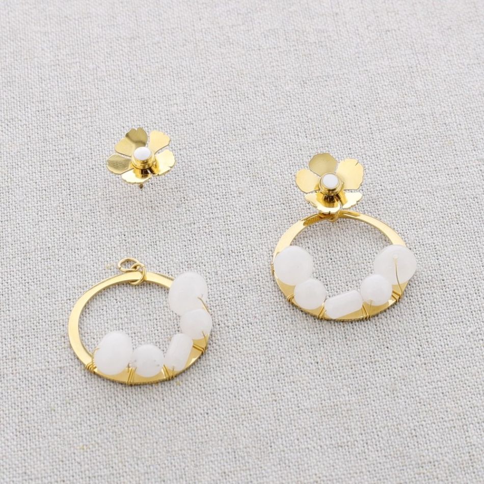 PENDIENTES ACERO FLOR ARO PIEDRAS