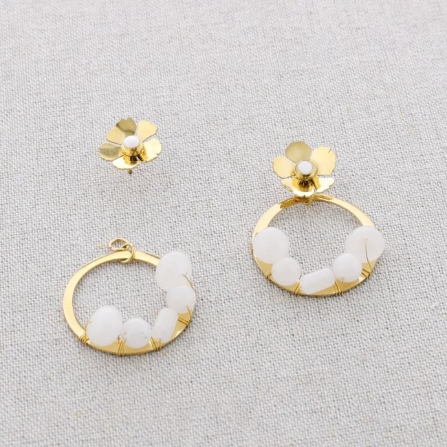 STONE FLOWER HOOP STEEL EARRINGS