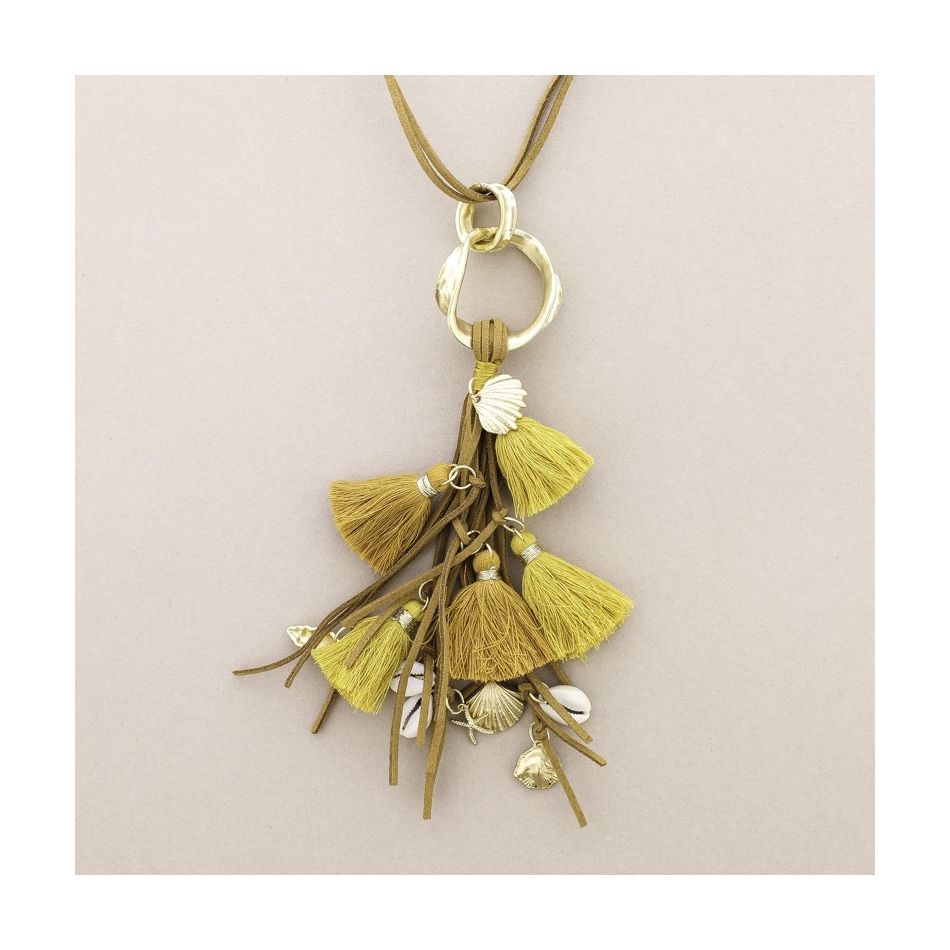 COLLAR LARGO COLGANTE ANILLA METAL FLECOS