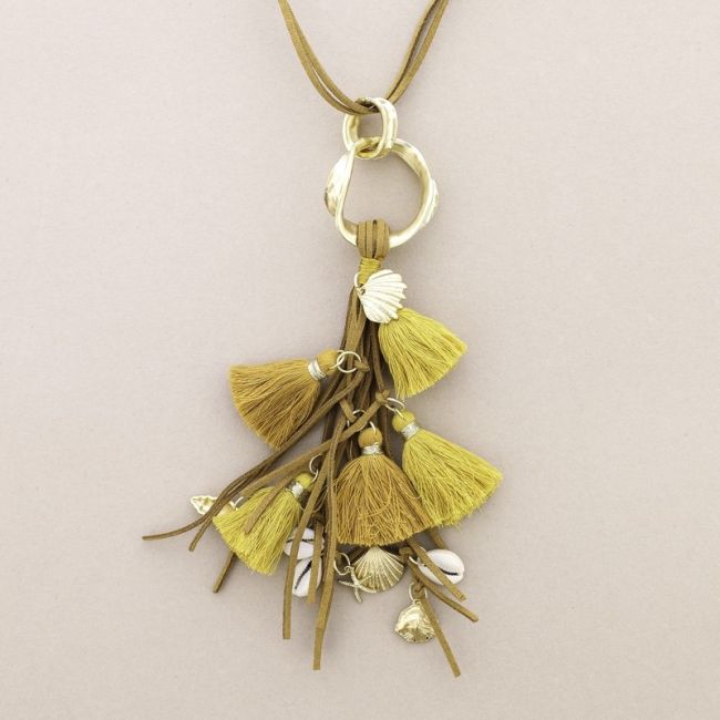 COLLAR LARGO COLGANTE ANILLA METAL FLECOS