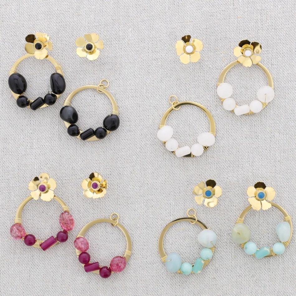 PENDIENTES ACERO FLOR ARO PIEDRAS