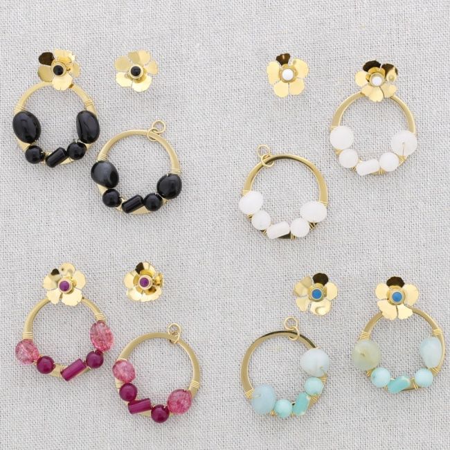 PENDIENTES ACERO FLOR ARO PIEDRAS